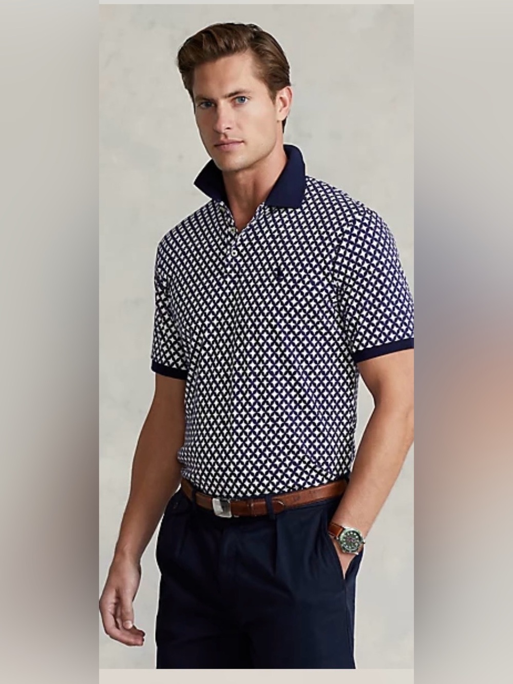 Polo Ralph Lauren Classic Fit Star Soft Cotton Polo Mens Size XL Navy Geometric
